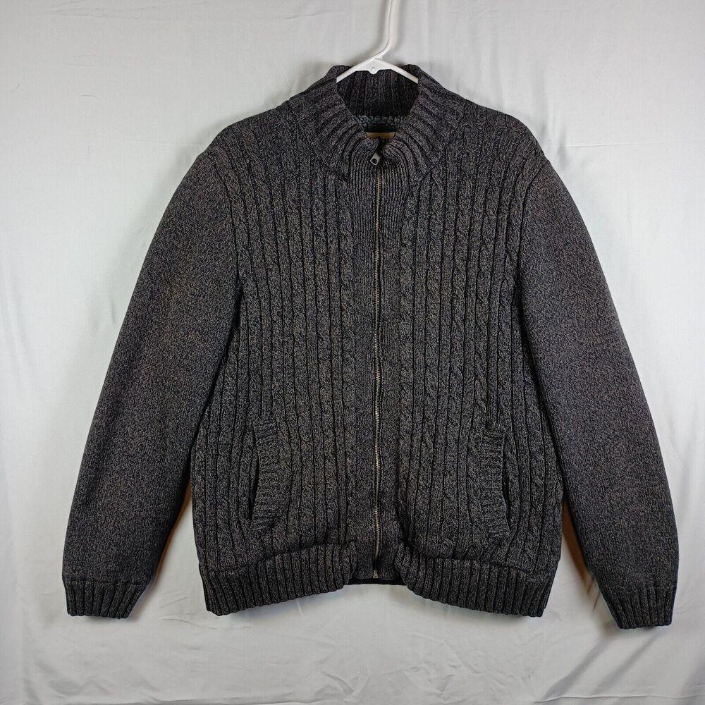 Boston Traders Cardigan Sweater Sherpa Lined‎ Men Extra Large Gray Full Zip